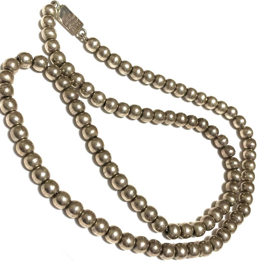 28” Taxco Sterling Silver Beaded Necklace
